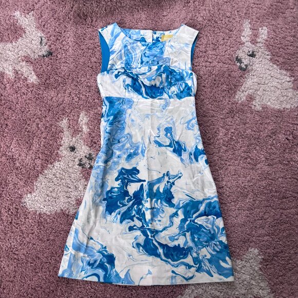 Maeve Anthropologie Marbled Waters Dress Blue White Sleeveless Silk Blend Size 0 - Picture 2 of 7